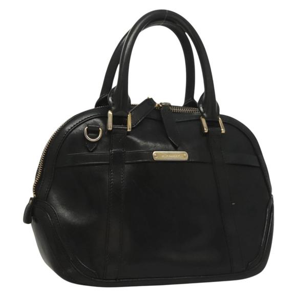 BURBERRY Hand Bag Leather Black Gold Auth bs28007 - Picture 1 of 16